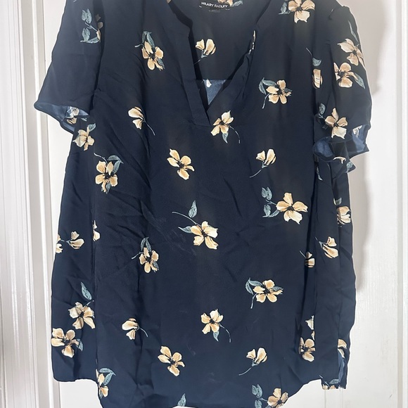 Hilary Radley Tops - Hilary Radley Navy and Yellow Floral Blouse